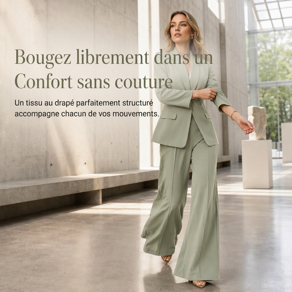 Ensemble deux pièces élégant avec blazer cintré et pantalon large décontracté