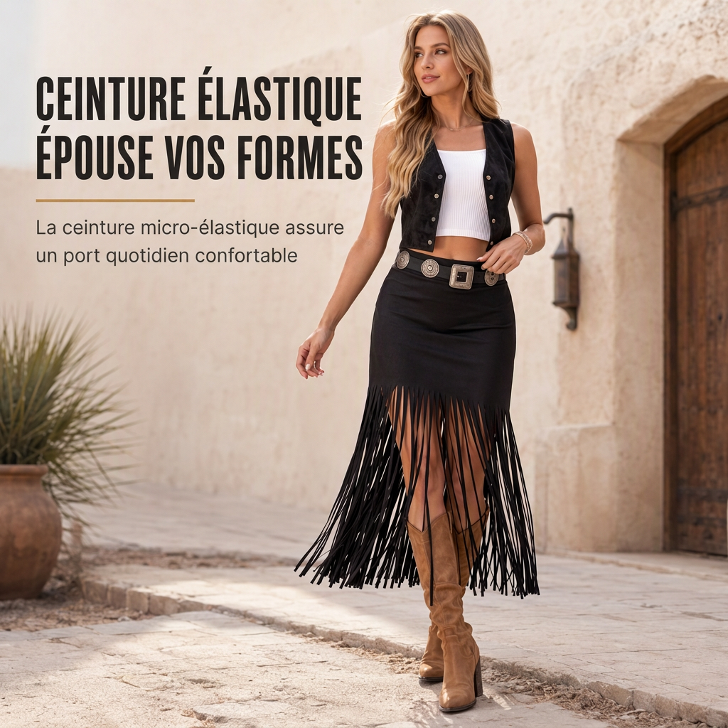 Jupe élastique à franges pour femmes, jupe polyvalente et tendance pour le printemps et l'automne