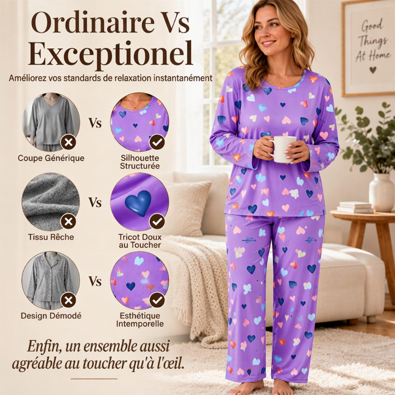 Ensemble de pyjamas à manches longues avec imprimé cœur pour femmes