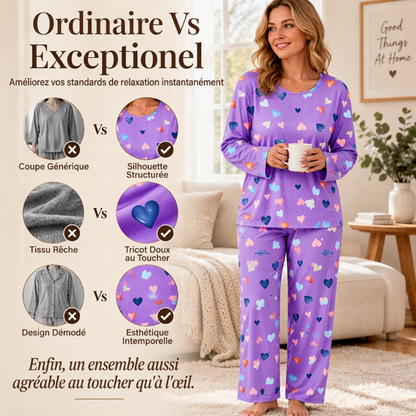 Ensemble de pyjamas à manches longues avec imprimé cœur pour femmes