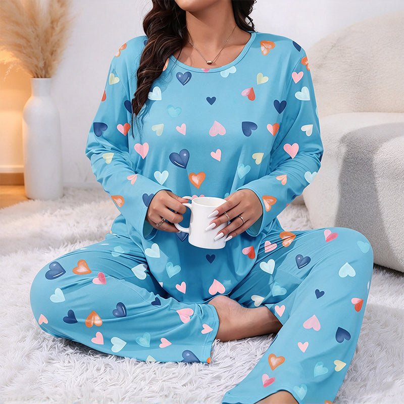Ensemble de pyjamas à manches longues avec imprimé cœur pour femmes