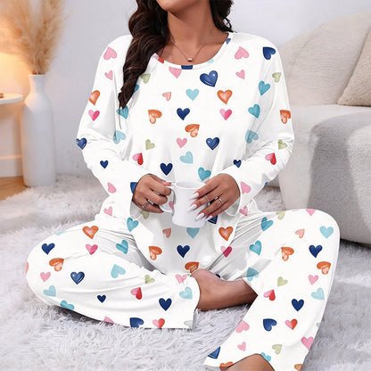 Ensemble de pyjamas à manches longues avec imprimé cœur pour femmes