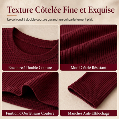 Robe longue moulue à manches longues, col rond, en maille côtelée pour femme