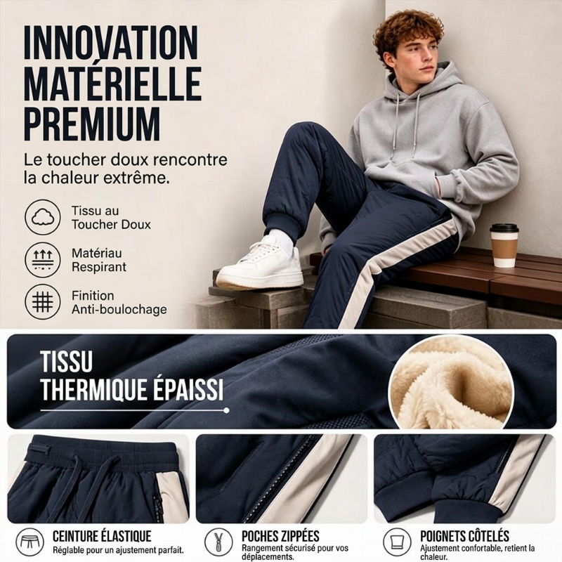 Pantalon thermique coupe-vent pour homme avec poignets élastiques