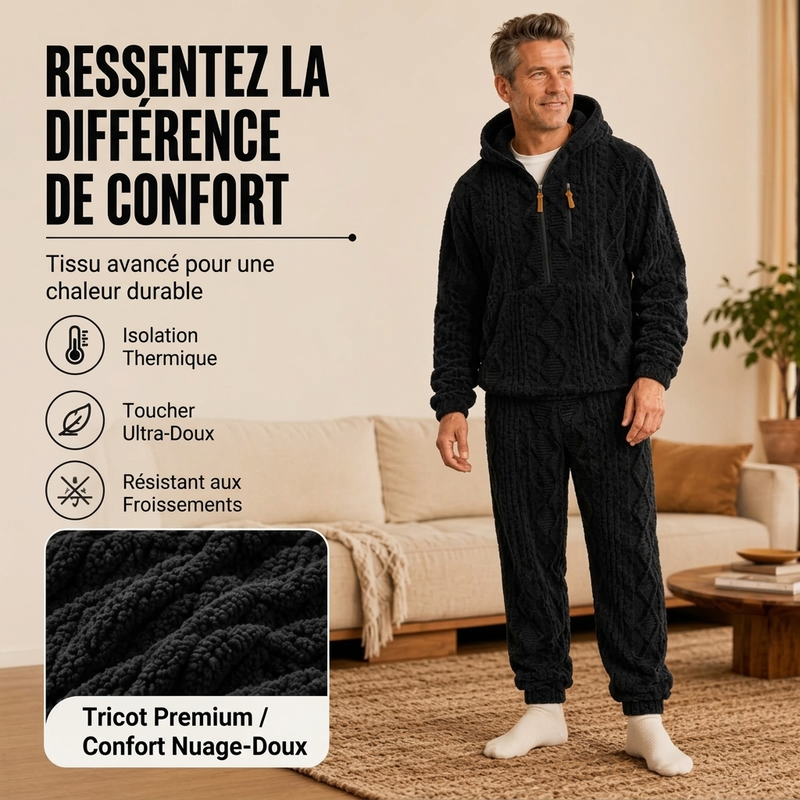 Ensemble à capuche en maille torsadée douce d'hiver pour homme