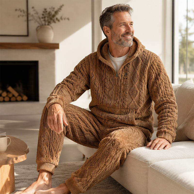 Ensemble à capuche en maille torsadée douce d'hiver pour homme