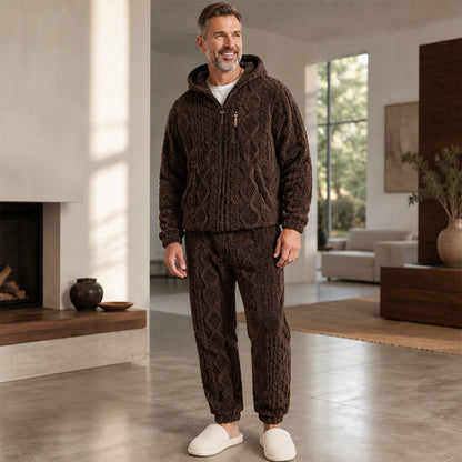 Ensemble à capuche en maille torsadée douce d'hiver pour homme