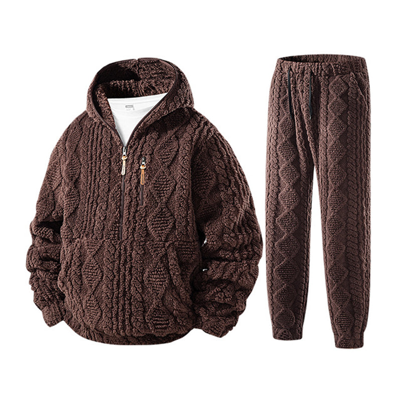 Ensemble à capuche en maille torsadée douce d'hiver pour homme