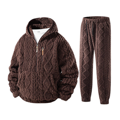 Ensemble à capuche en maille torsadée douce d'hiver pour homme