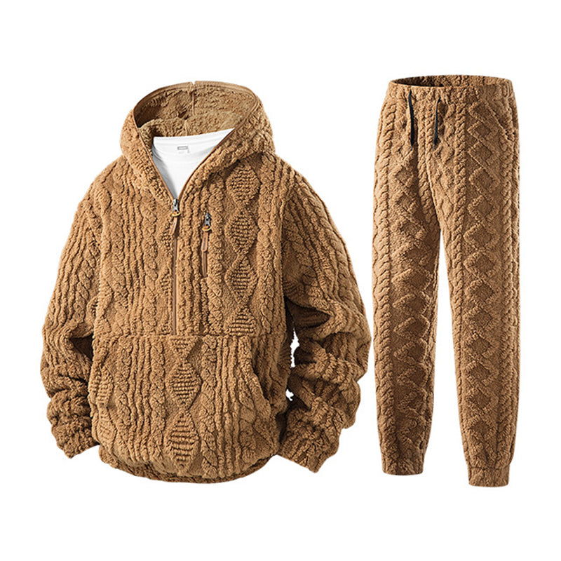 Ensemble à capuche en maille torsadée douce d'hiver pour homme