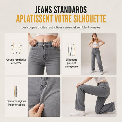 Jeans rétro taille haute pour femme à jambe courbe