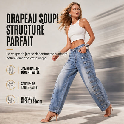 Jeans rétro taille haute pour femme à jambe courbe