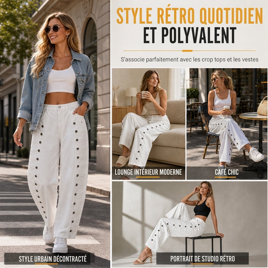 Jeans rétro taille haute pour femme à jambe courbe