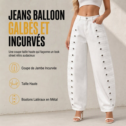 Jeans rétro taille haute pour femme à jambe courbe