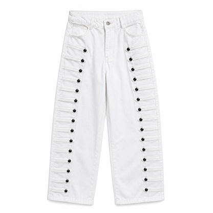 Jeans rétro taille haute pour femme à jambe courbe