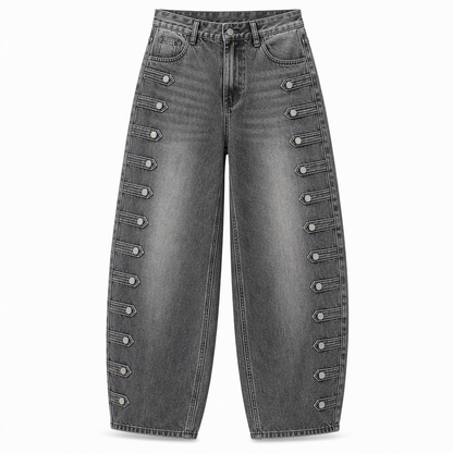 Jeans rétro taille haute pour femme à jambe courbe