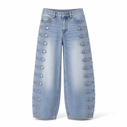 Jeans rétro taille haute pour femme à jambe courbe