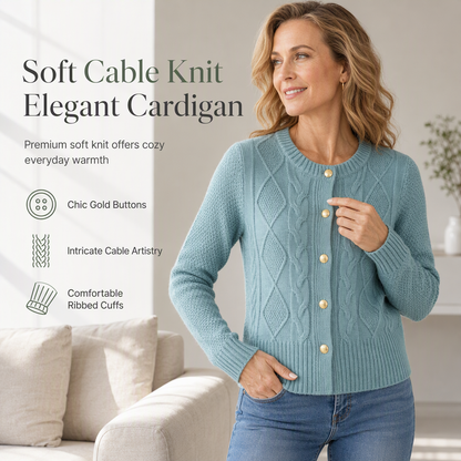 ⏳Liquidation totale⏳Cable Knit Crewneck Cardigan Sweater with Gold Buttons