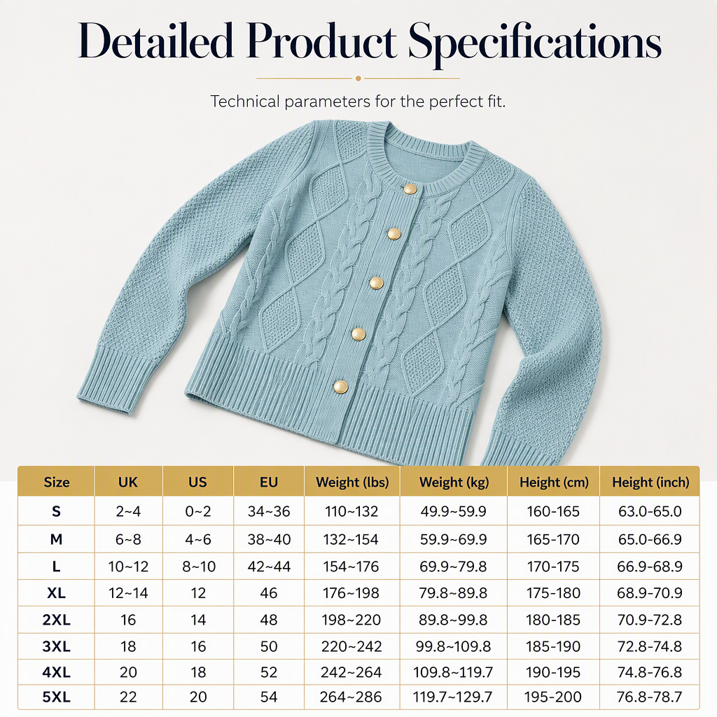 ⏳Liquidation totale⏳Cable Knit Crewneck Cardigan Sweater with Gold Buttons