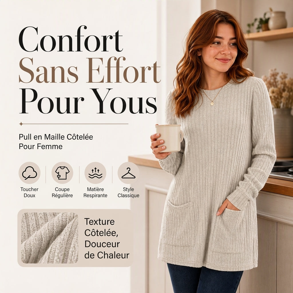 👜 -50 % sur toute la mode femme ! ✨Haut en maille côtelée mi-long confortable pour femme