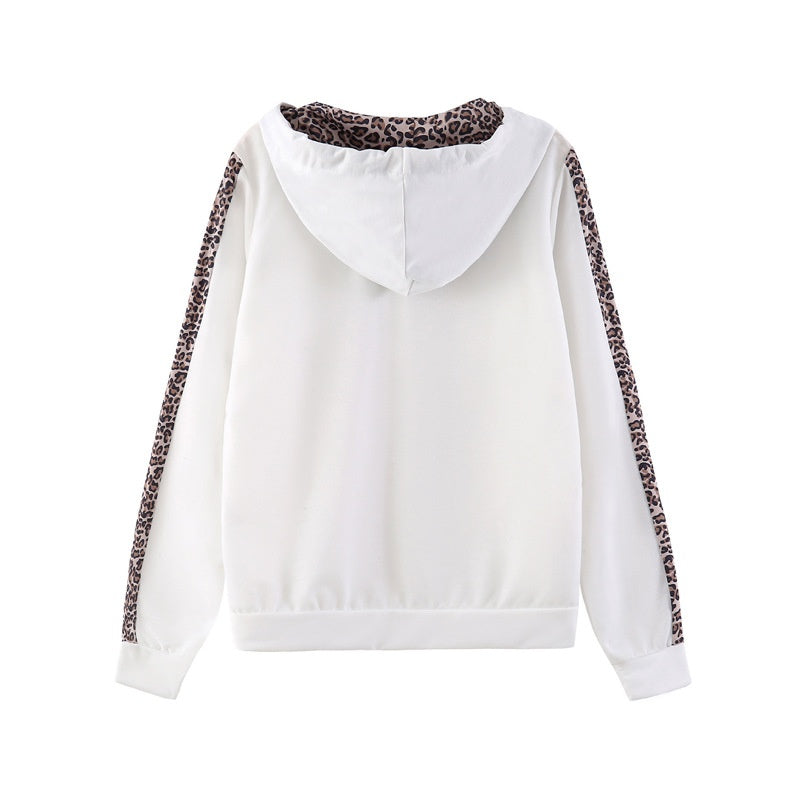 Ensemble femme sweat à manches longues imprimé léopard avec fermeture éclair et pantalon