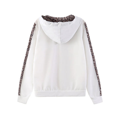 Ensemble femme sweat à manches longues imprimé léopard avec fermeture éclair et pantalon