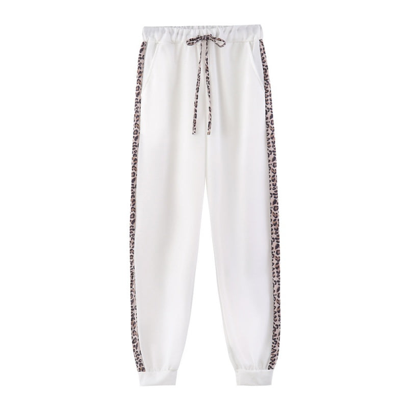Ensemble femme sweat à manches longues imprimé léopard avec fermeture éclair et pantalon