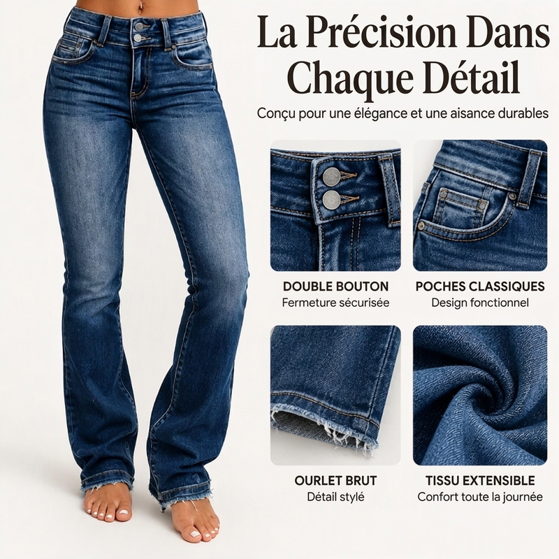 🎁Soldes ! Prix cassés🌍Jeans évasés à taille haute et double boutonnage pour femmes