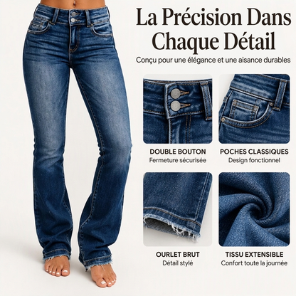 🎁Soldes ! Prix cassés🌍Jeans évasés à taille haute et double boutonnage pour femmes