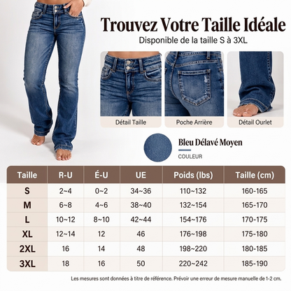 🎁Soldes ! Prix cassés🌍Jeans évasés à taille haute et double boutonnage pour femmes