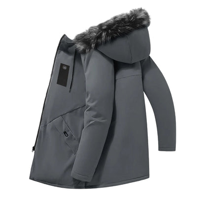 Parka mi-longue thermique à capuche et coupe-vent pour homme