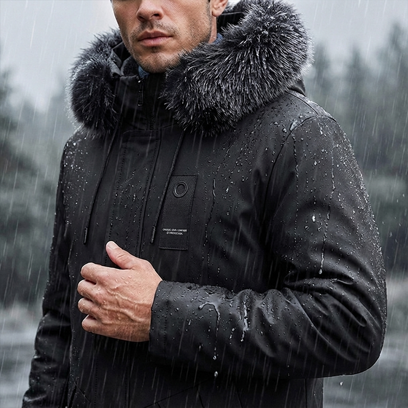 Parka mi-longue thermique à capuche et coupe-vent pour homme