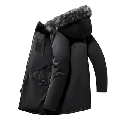 Parka mi-longue thermique à capuche et coupe-vent pour homme