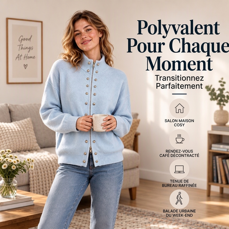 Cardigan en tricot à col montant et double boutonnage pour femmes