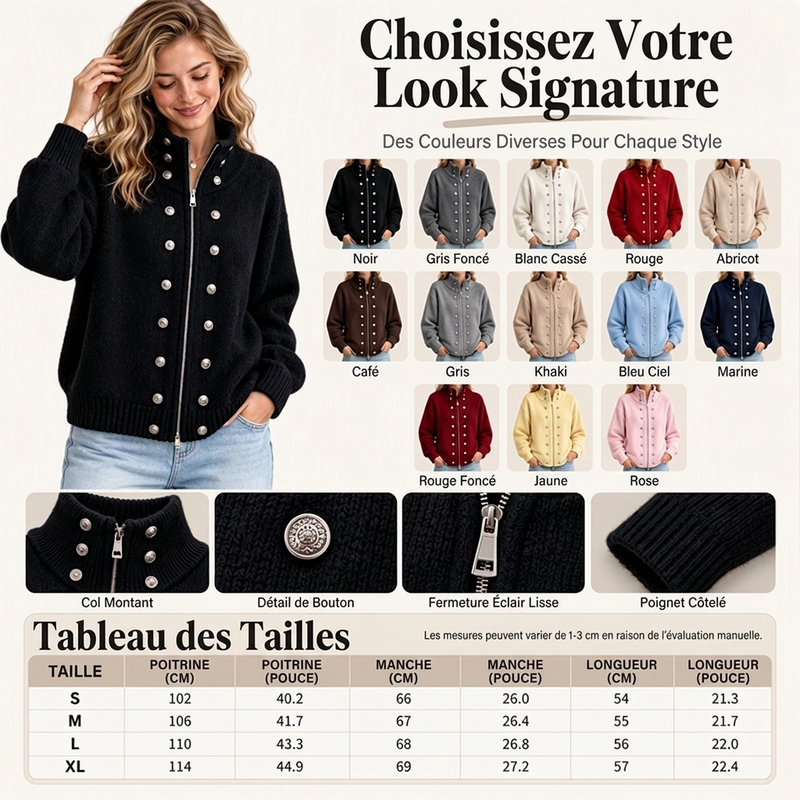 Cardigan en tricot à col montant et double boutonnage pour femmes