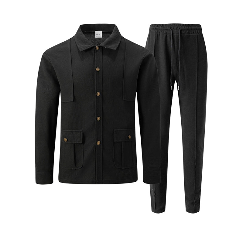 Ensemble veste cardigan en maille gaufrée et pantalon pour homme