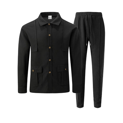 Ensemble veste cardigan en maille gaufrée et pantalon pour homme