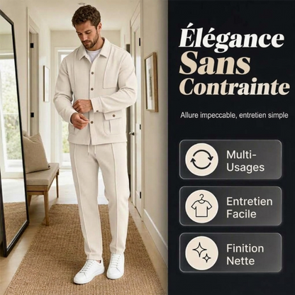 Ensemble veste cardigan en maille gaufrée et pantalon pour homme