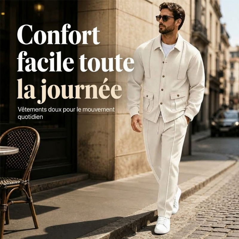 Ensemble veste cardigan en maille gaufrée et pantalon pour homme