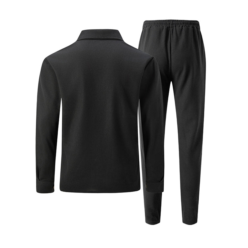 Ensemble veste cardigan en maille gaufrée et pantalon pour homme