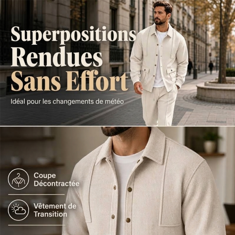 Ensemble veste cardigan en maille gaufrée et pantalon pour homme