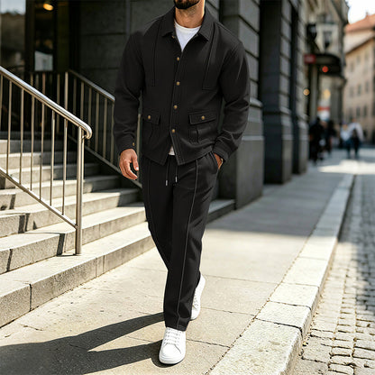 Ensemble veste cardigan en maille gaufrée et pantalon pour homme