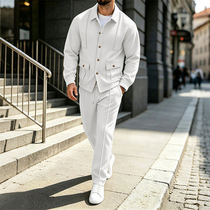 Ensemble veste cardigan en maille gaufrée et pantalon pour homme