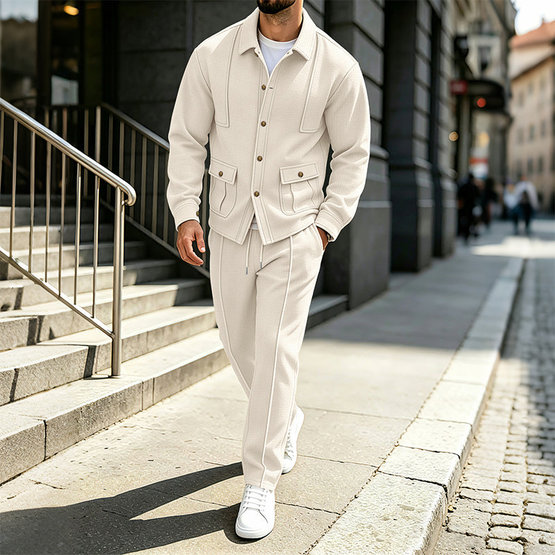 Ensemble veste cardigan en maille gaufrée et pantalon pour homme