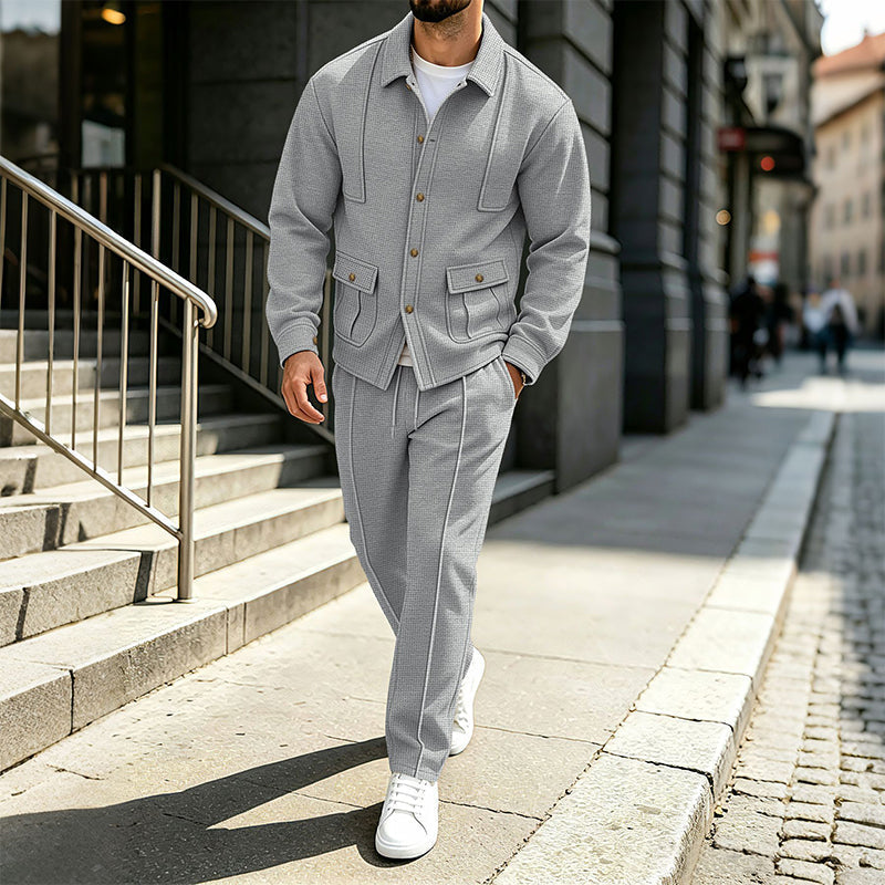 Ensemble veste cardigan en maille gaufrée et pantalon pour homme