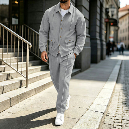 Ensemble veste cardigan en maille gaufrée et pantalon pour homme