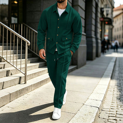 Ensemble veste cardigan en maille gaufrée et pantalon pour homme