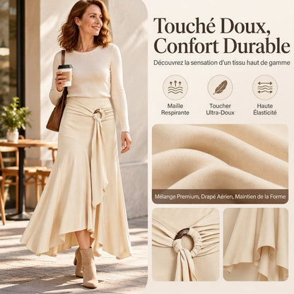 Jupe midi fendue avec anneau O et lien de serrage pour femme
