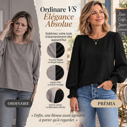 Haut élégant pour femme avec col rond et poignets smockés