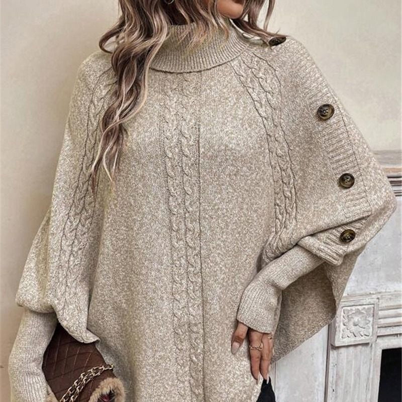 👜 -50 % sur toute la mode femme ! ✨✨Pull-cape élégant pour femme, à col montant et ourlet asymétrique
